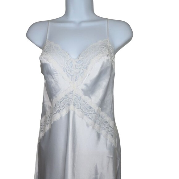 Vintage 80s White Lace Satin Slip Nightgown Robe Peignoir Set Wedding Honeymoon - Picture 3 of 16